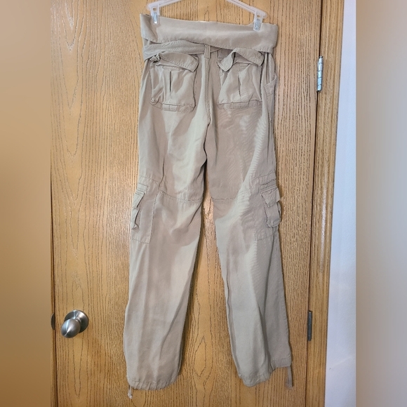 London Jean Khaki Chinos Belted Fold Waist Cargo Pocket Pants - Picture 4 of 5